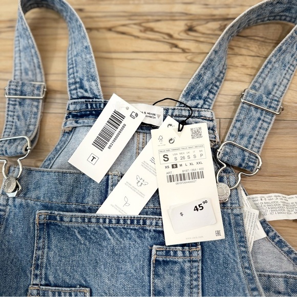 Zara Denim Bib Crop Top Utility Chore Summer Pocket Crop Overalls Top - Picture 6 of 7